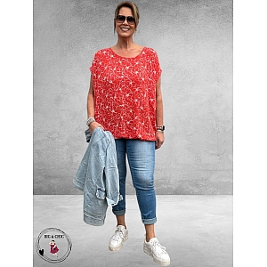 Kaffe Curve – Shirt Vilana - Poppy Red met Chalk Flowers